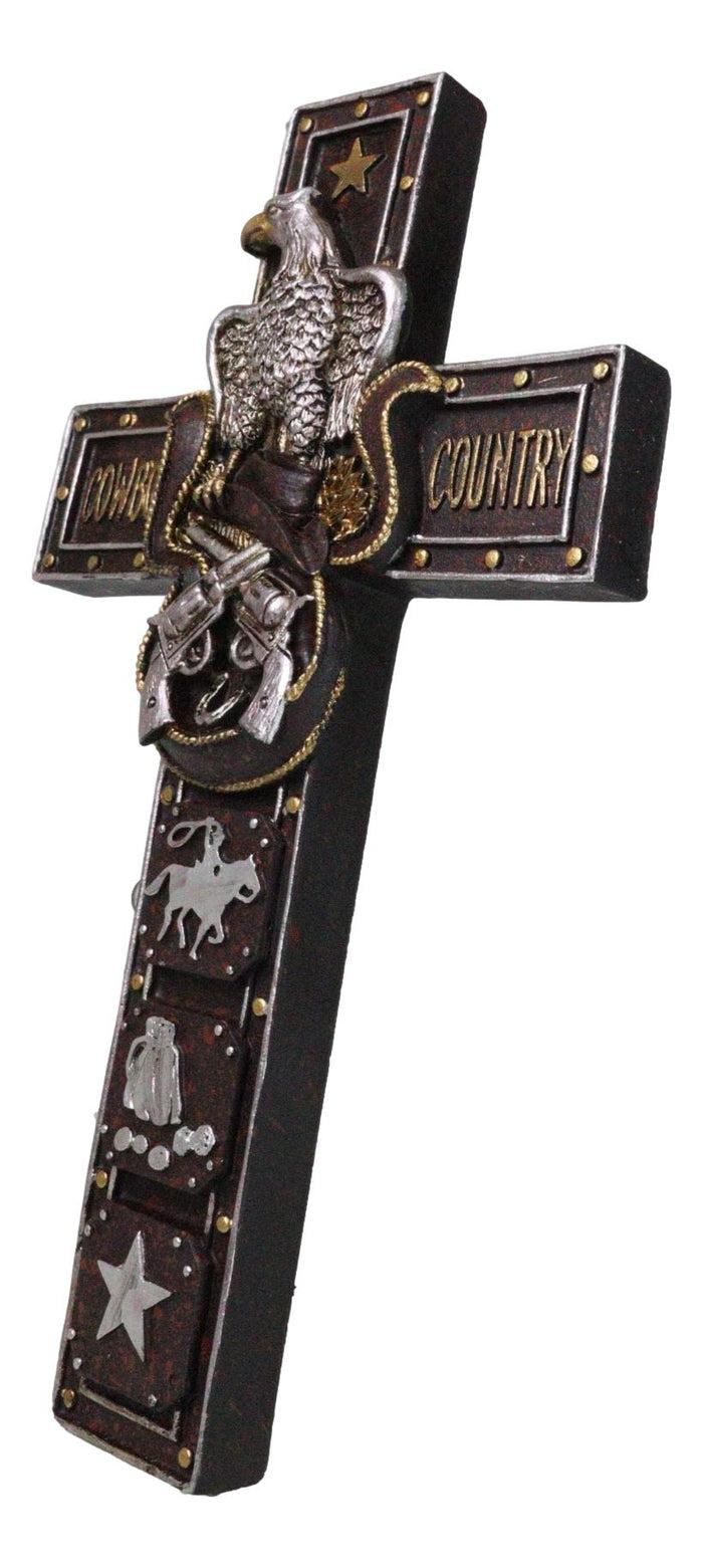 Ebros Gift Rustic Western Patriotic Cowboy Country Eagle Pistols Hat And Ropes Wall Cross