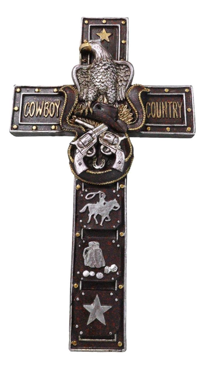 ebros gift Rustic Western Patriotic Cowboy Country Eagle Pistols Hat And Ropes Wall Cross