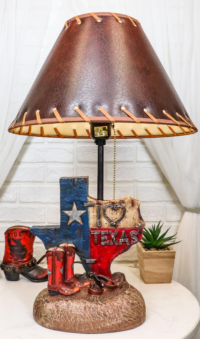 ebros gift Rustic Western Patriotic I Heart Texas State Map With Cowgirl Boots Table Lamp
