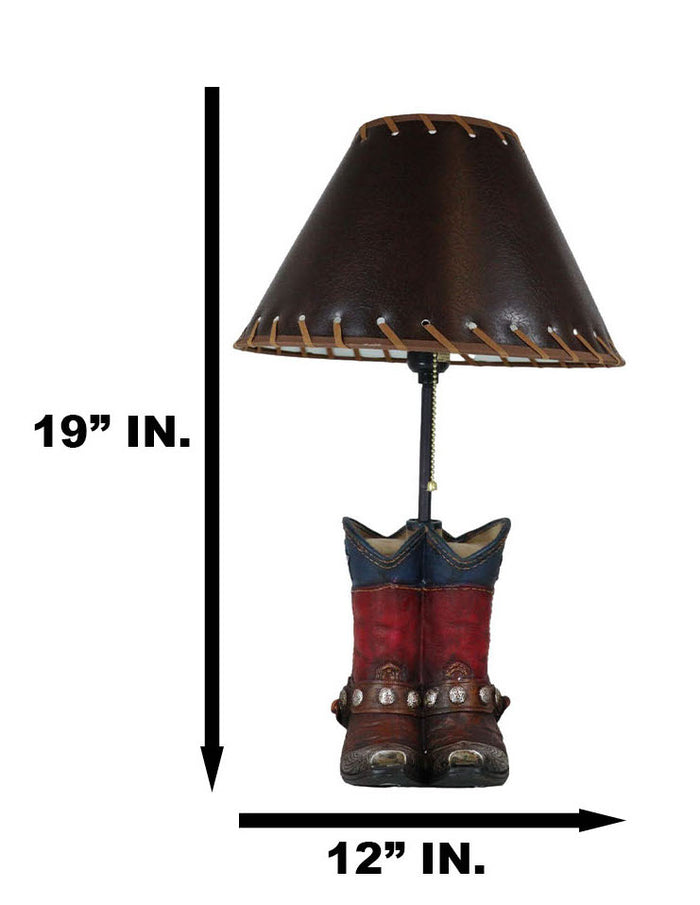 Ebros Gift Rustic Western Patriotic Texas Flag Horseshoes Cowboy Spur Boots Table Lamp 19"H