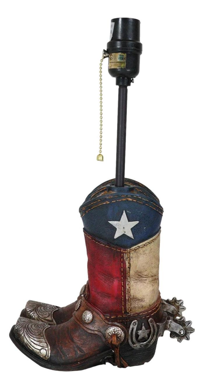 Ebros Gift Rustic Western Patriotic Texas Flag Horseshoes Cowboy Spur Boots Table Lamp 19"H