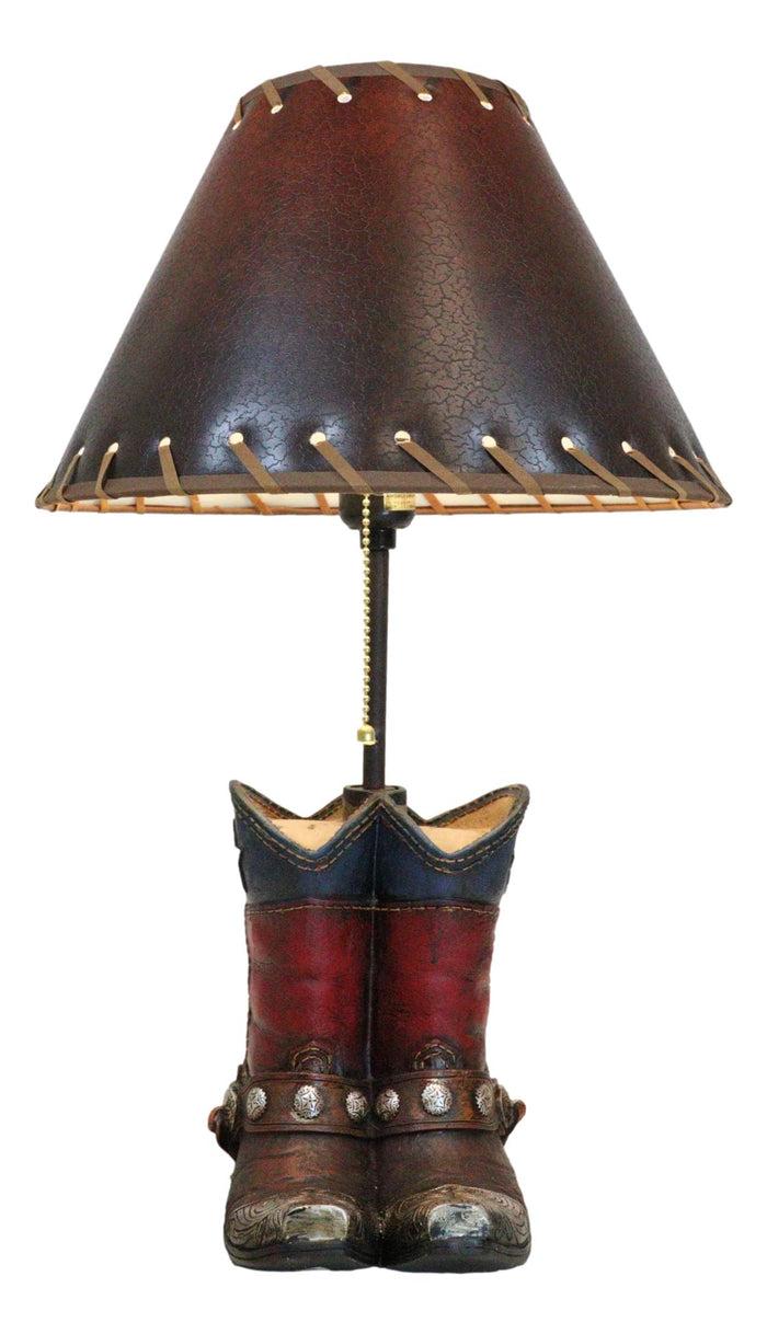 Ebros Gift Rustic Western Patriotic Texas Flag Horseshoes Cowboy Spur Boots Table Lamp 19"H