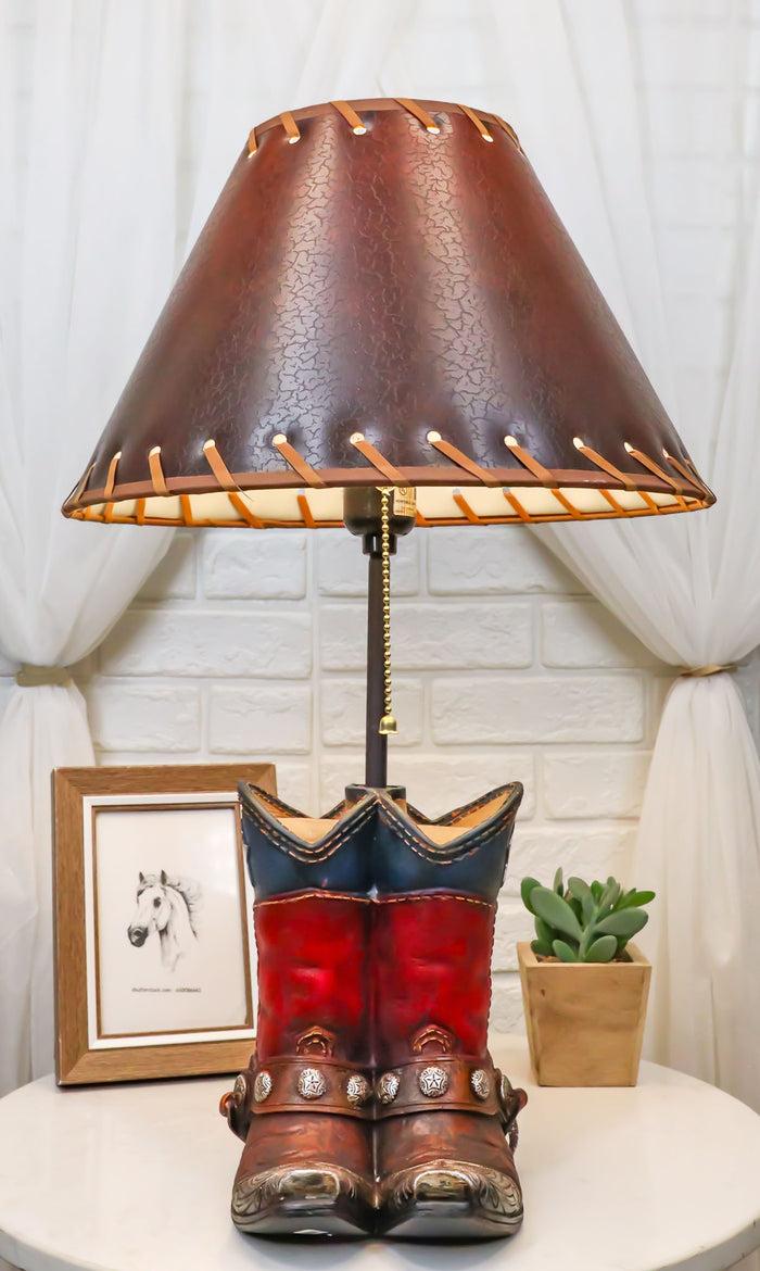 ebros gift Rustic Western Patriotic Texas Flag Horseshoes Cowboy Spur Boots Table Lamp 19"H