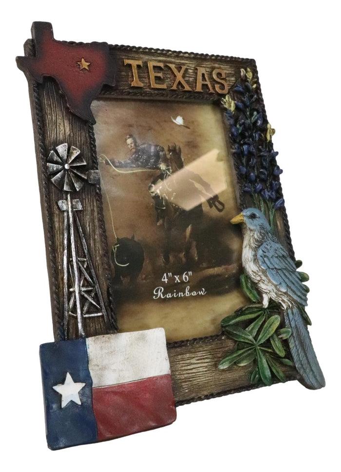 Ebros Gift Rustic Western Patriotic Texas Mockingbird Windmill Bluebonnets Picture Frame