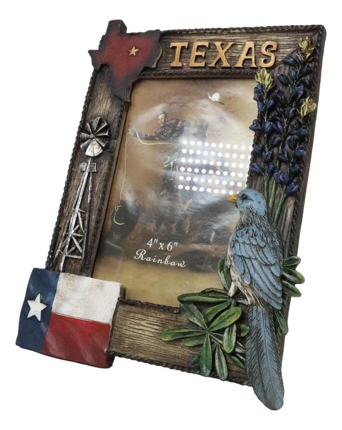 Ebros Gift Rustic Western Patriotic Texas Mockingbird Windmill Bluebonnets Picture Frame