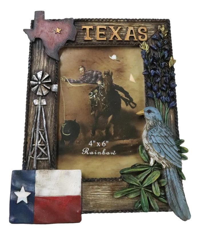 ebros gift Rustic Western Patriotic Texas Mockingbird Windmill Bluebonnets Picture Frame
