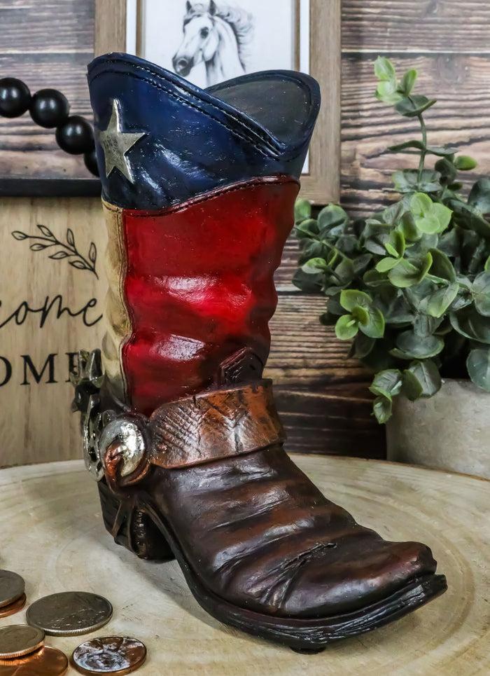 ebros gift Rustic Western Patriotic Texas State Flag Cowboy Boot Money Coin Piggy Bank