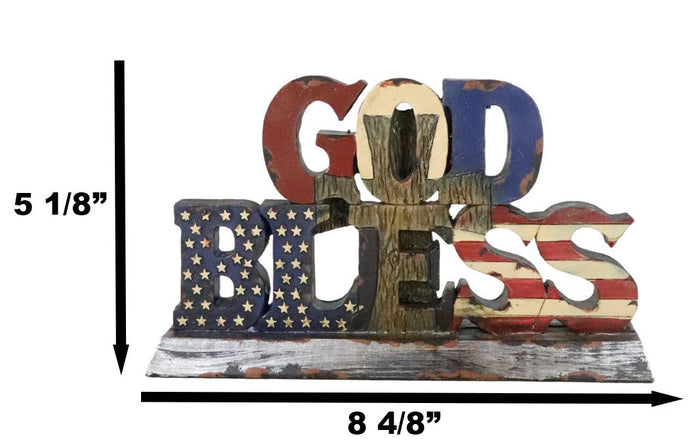 Ebros Gift Rustic Western Patriotic United States Flag With Cross God Bless Desktop Plaque