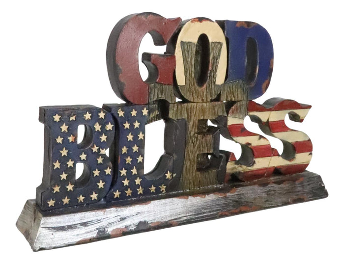 Ebros Gift Rustic Western Patriotic United States Flag With Cross God Bless Desktop Plaque