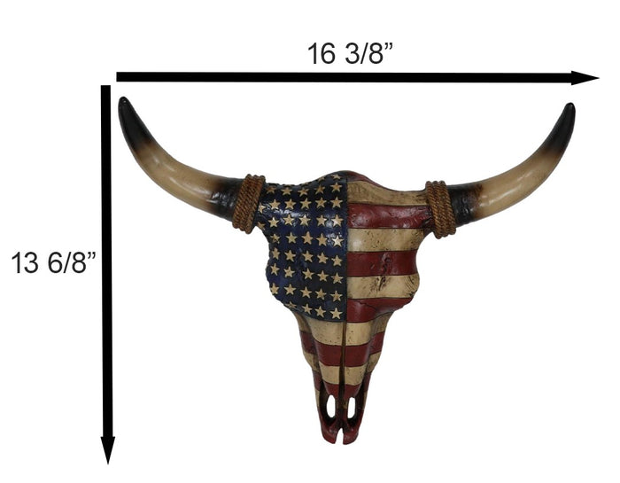 Ebros Gift Rustic Western Patriotic USA American Flag Steer Bison Bull Cow Skull Wall Decor