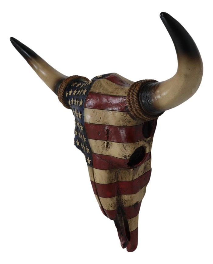 Ebros Gift Rustic Western Patriotic USA American Flag Steer Bison Bull Cow Skull Wall Decor