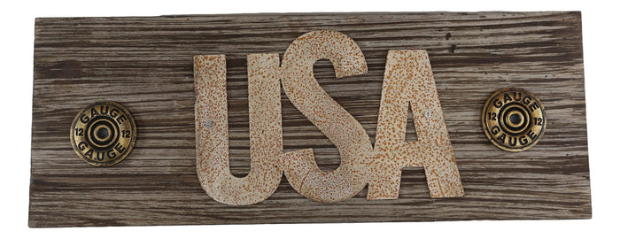 Ebros Gift Rustic Western Patriotic USA Wooden Word Sign With Shotgun Shells Wall Decor