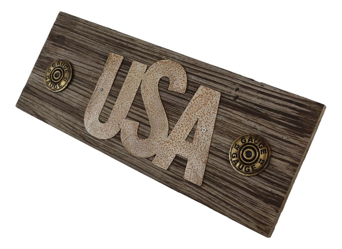 Ebros Gift Rustic Western Patriotic USA Wooden Word Sign With Shotgun Shells Wall Decor