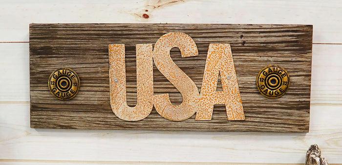 ebros gift Rustic Western Patriotic USA Wooden Word Sign With Shotgun Shells Wall Decor