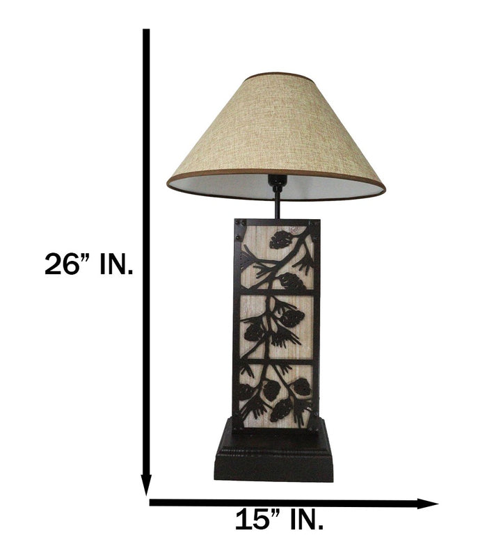 Ebros Gift Rustic Western Pinecones On Branch Forest Wood Metal Bedside Desktop Table Lamp