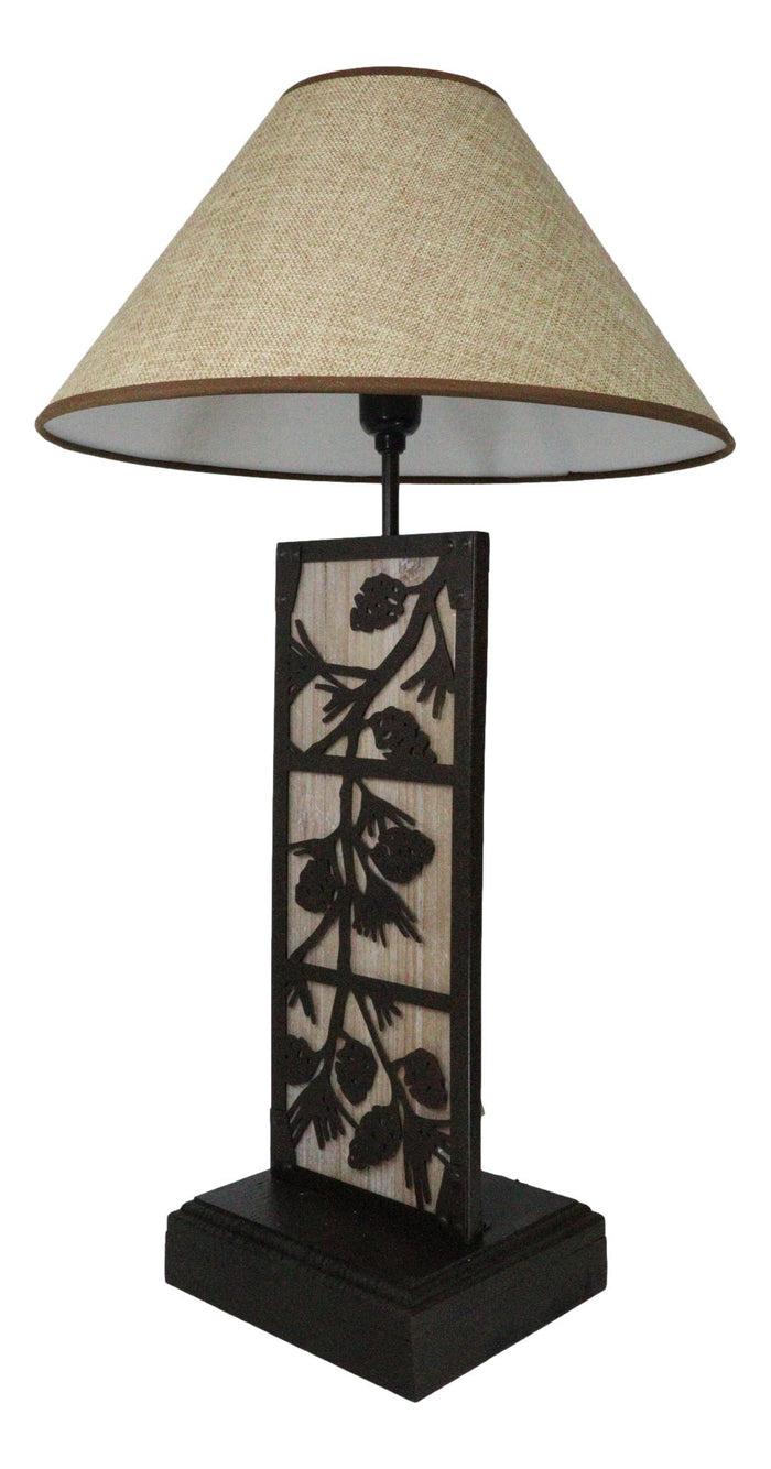Ebros Gift Rustic Western Pinecones On Branch Forest Wood Metal Bedside Desktop Table Lamp