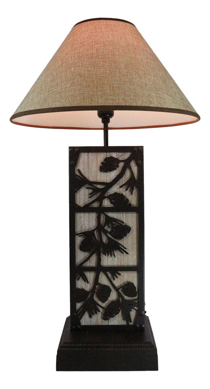 ebros gift Rustic Western Pinecones On Branch Forest Wood Metal Bedside Desktop Table Lamp