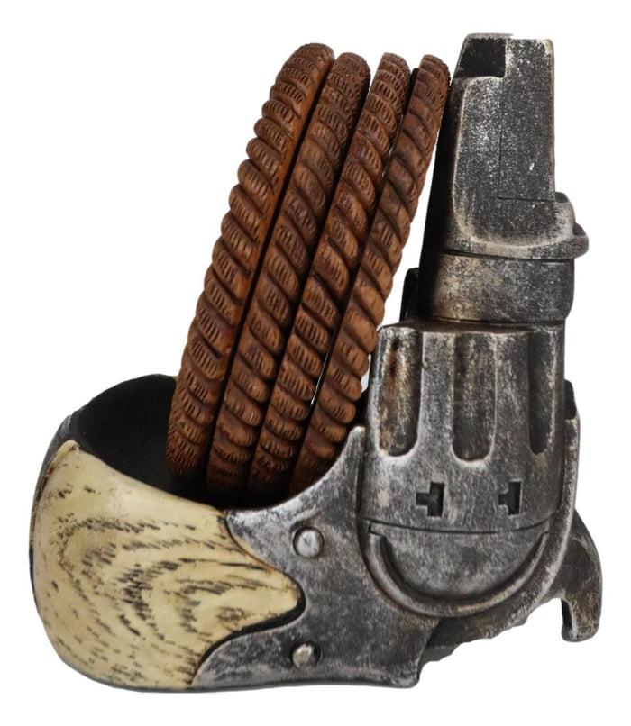 Ebros Gift Rustic Western Pistol Revolver Gun Coaster Set With 4 Braided Ropes Coasters