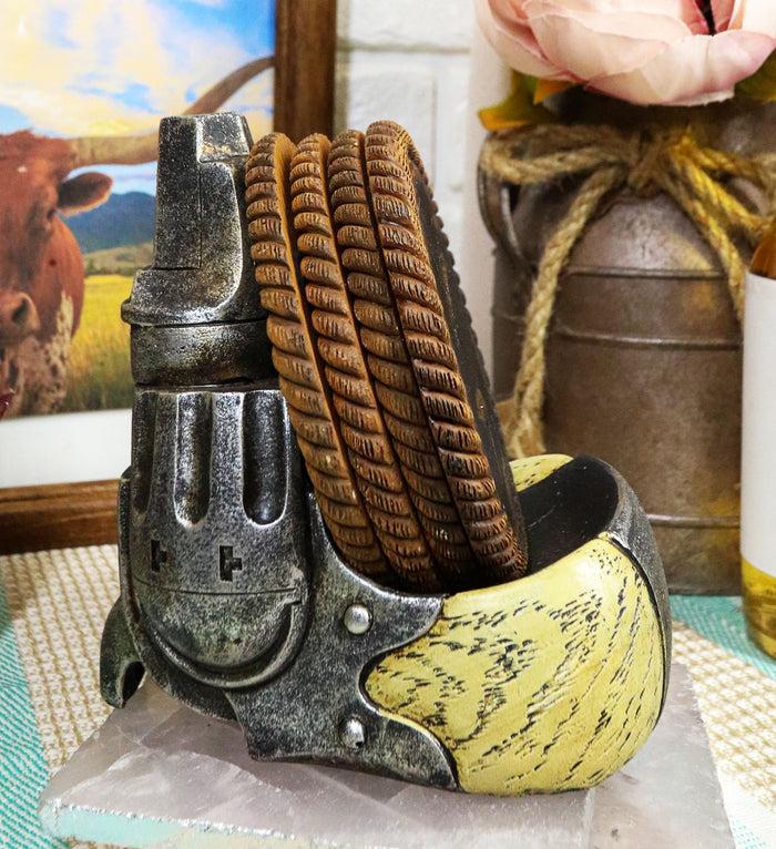 ebros gift Rustic Western Pistol Revolver Gun Coaster Set With 4 Braided Ropes Coasters