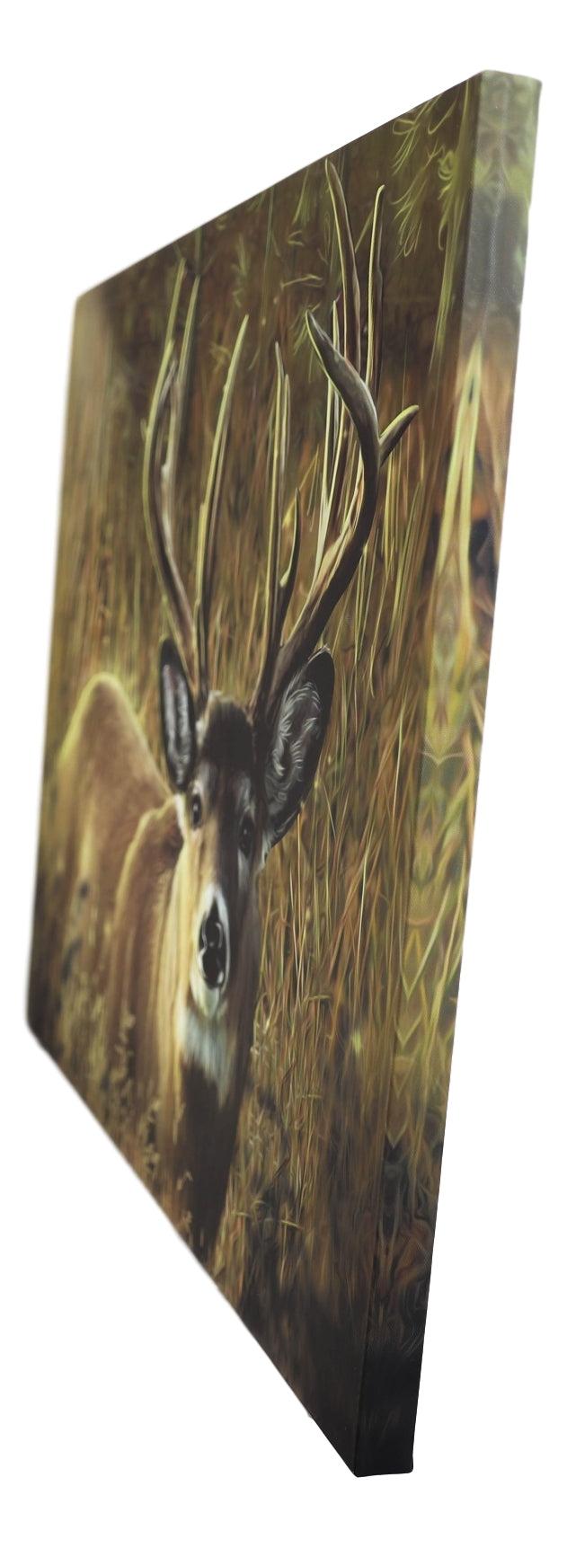 Ebros Gift Rustic Western Red Deer Stag Emperor Wood Framed Canvas Print 31" X 23" Wall Art