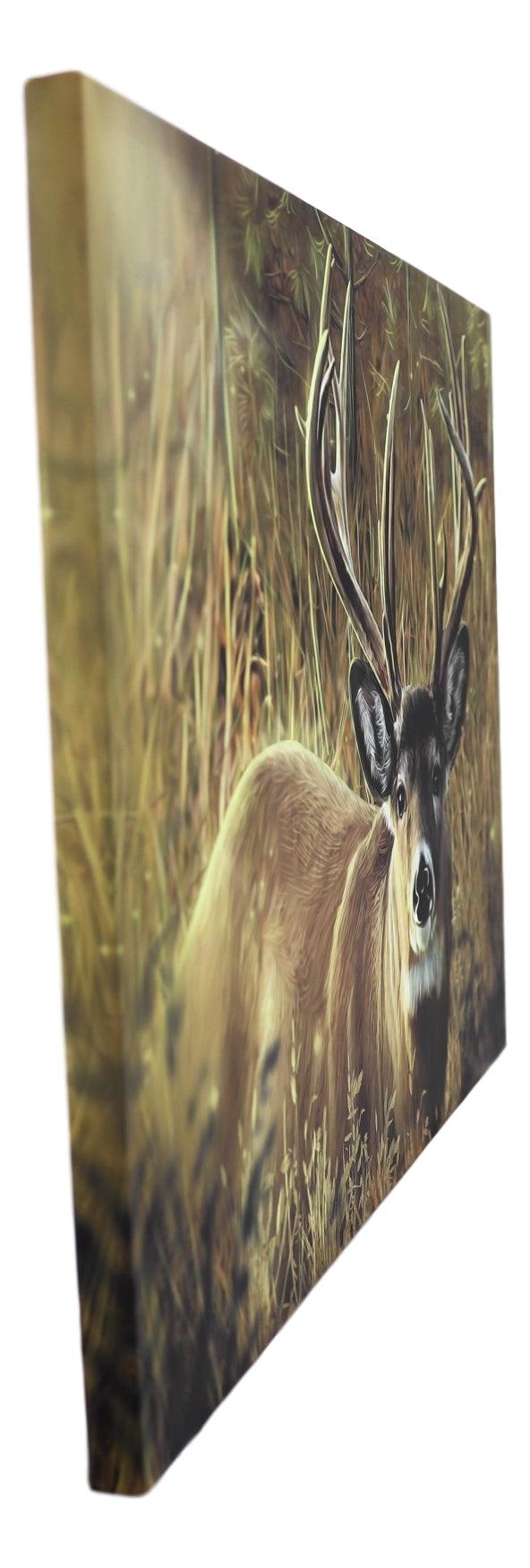 Ebros Gift Rustic Western Red Deer Stag Emperor Wood Framed Canvas Print 31" X 23" Wall Art