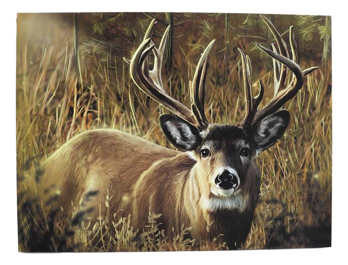 Ebros Gift Rustic Western Red Deer Stag Emperor Wood Framed Canvas Print 31" X 23" Wall Art