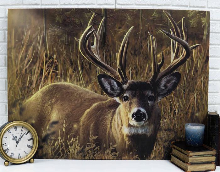 ebros gift Rustic Western Red Deer Stag Emperor Wood Framed Canvas Print 31" X 23" Wall Art
