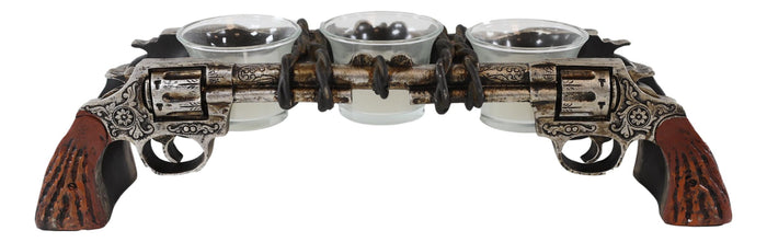 Ebros Gift Rustic Western Revolver Pistol Guns Votive Candle Holder With 3 Glass Inserts