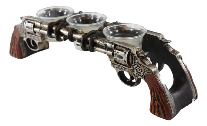 Ebros Gift Rustic Western Revolver Pistol Guns Votive Candle Holder With 3 Glass Inserts