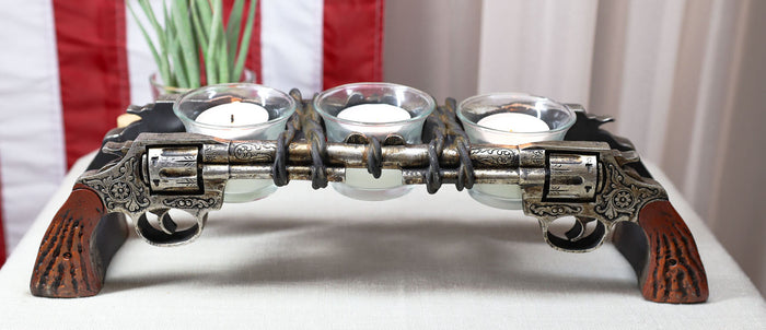ebros gift Rustic Western Revolver Pistol Guns Votive Candle Holder With 3 Glass Inserts