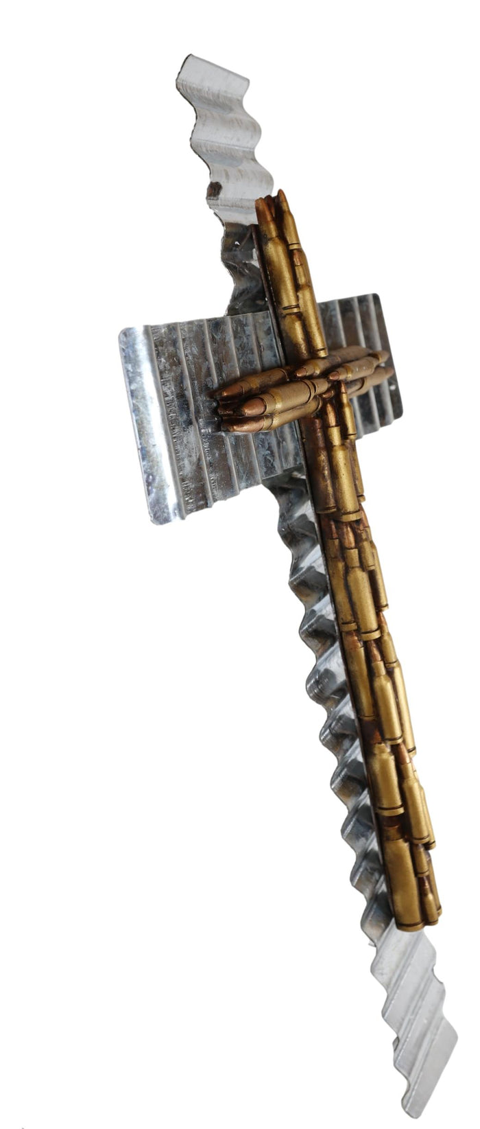 Ebros Gift Rustic Western Rifle Pistol Bullet Shells Layered Galvanized Metal Wall Cross