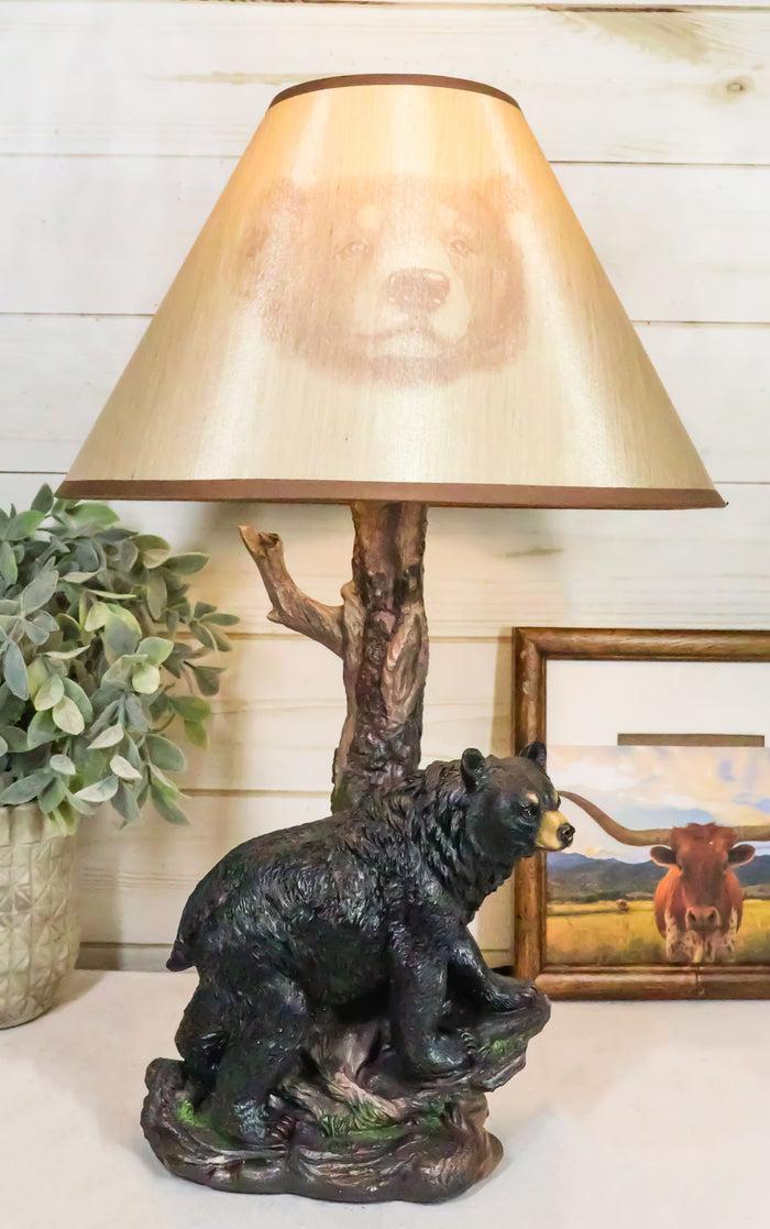 ebros gift Rustic Western Roaming Forest Black Bear Desktop Table Lamp Lighting Decor 20"H