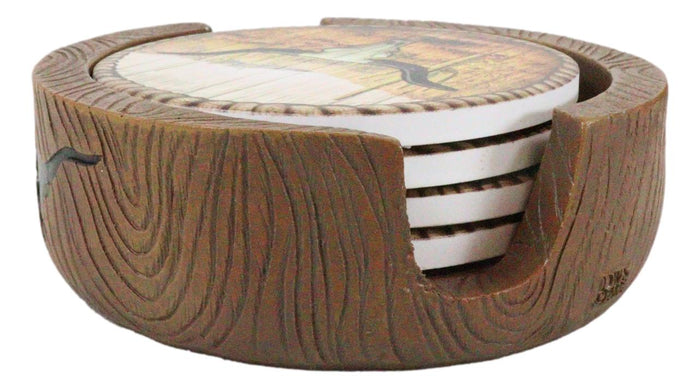 Ebros Gift Rustic Western Rodeo Roundup Longhorn Cow Skull Ropes Faux Wooden Coaster Set
