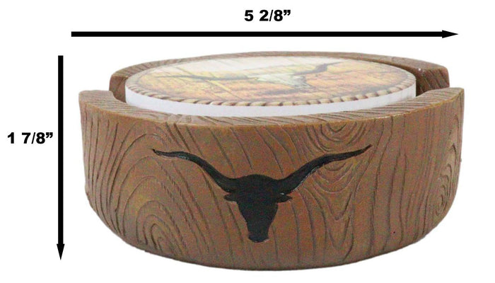 Ebros Gift Rustic Western Rodeo Roundup Longhorn Cow Skull Ropes Faux Wooden Coaster Set