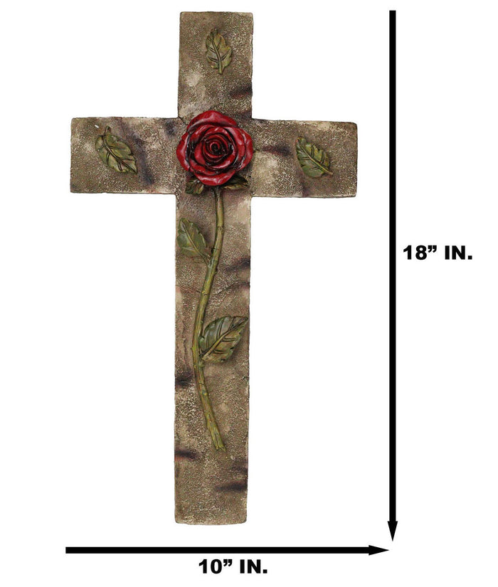 Ebros Gift Rustic Western Rose Of Sharon Red Rose Stalk With Green Petals Wall Cross Decor