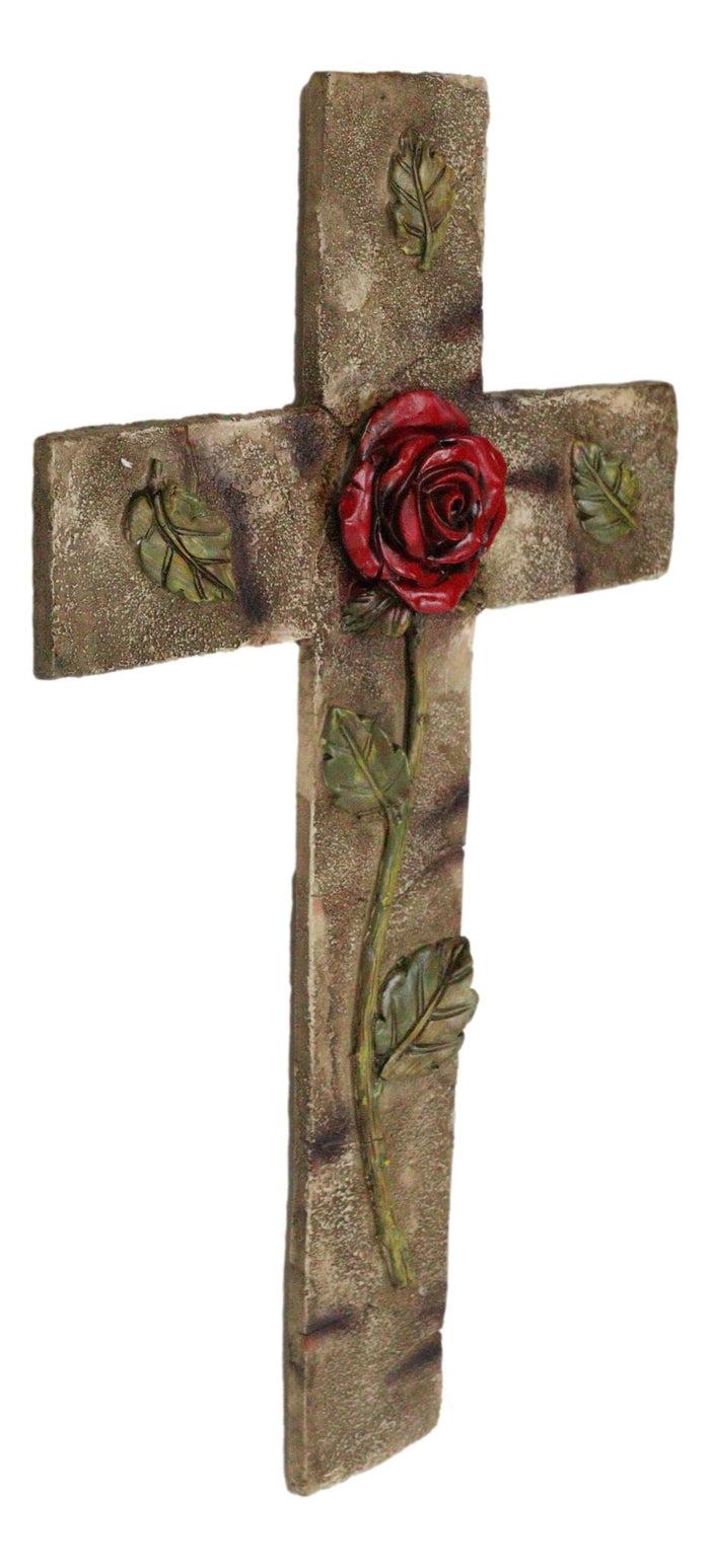 Ebros Gift Rustic Western Rose Of Sharon Red Rose Stalk With Green Petals Wall Cross Decor