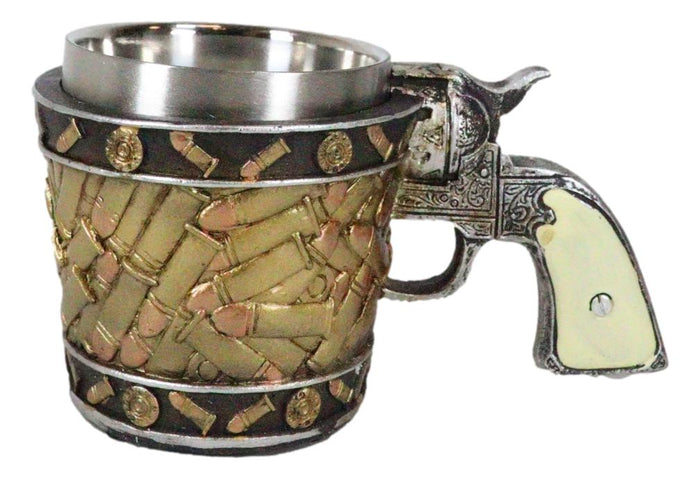 Ebros Gift Rustic Western Sheriff Cowboy Revolver Gun Pistol Bullet Shells Coffee Mug 8oz