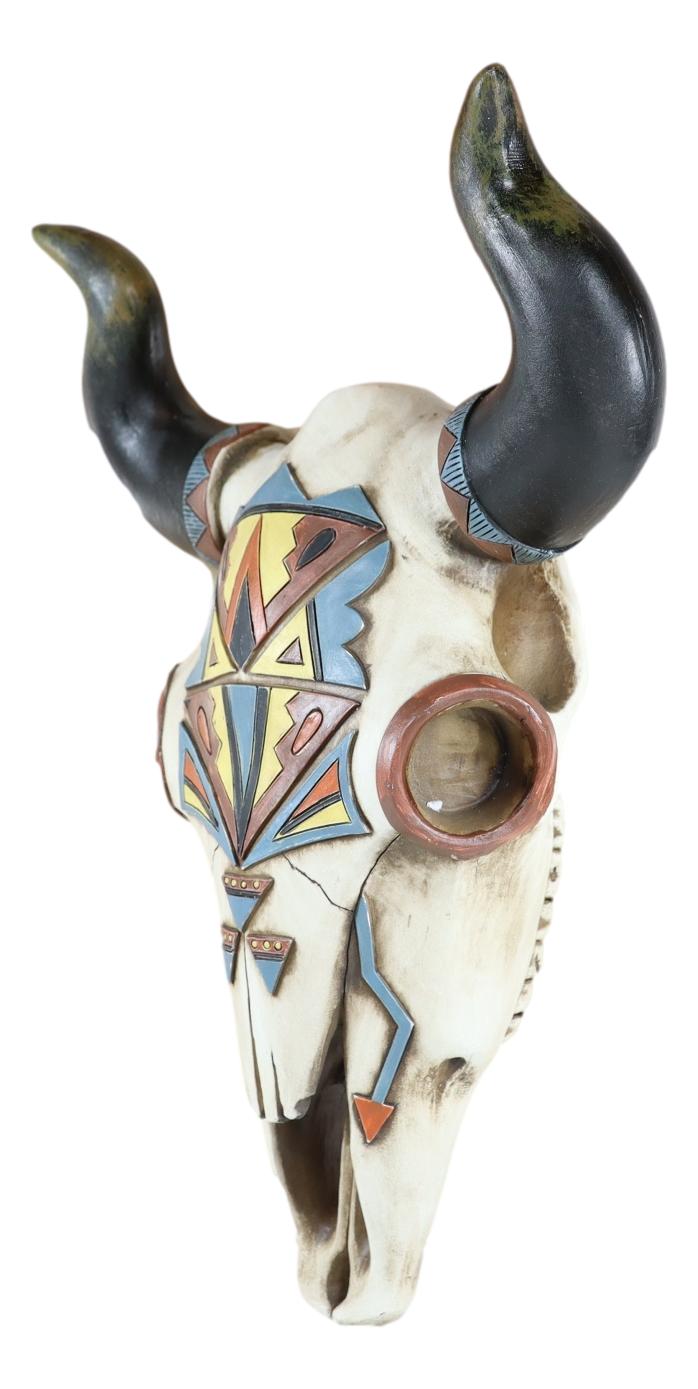 Ebros Gift Rustic Western Southwest Vector Arrows Tiki Art Bison Bull Cow Skull Wall Decor