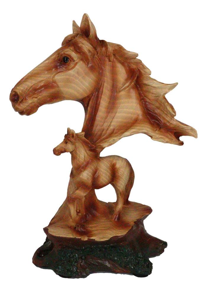 Ebros Gift Rustic Western Stallion Horse Bust With Mustang Sculpture In Faux Wood Finish