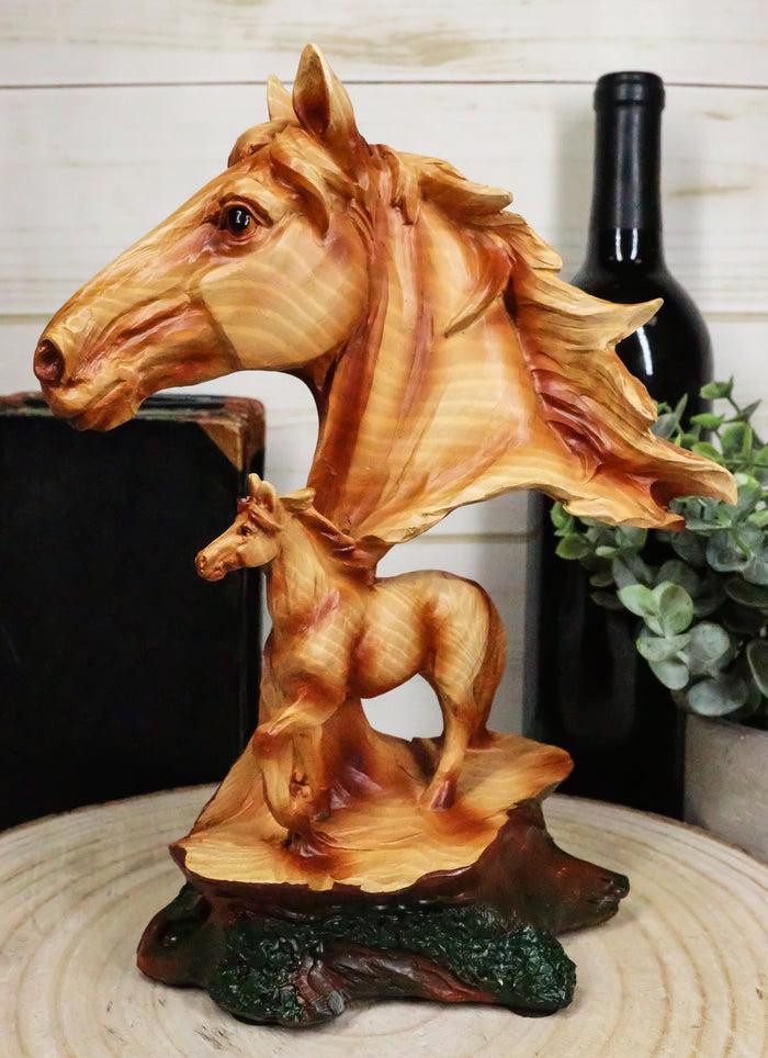 ebros gift Rustic Western Stallion Horse Bust With Mustang Sculpture In Faux Wood Finish