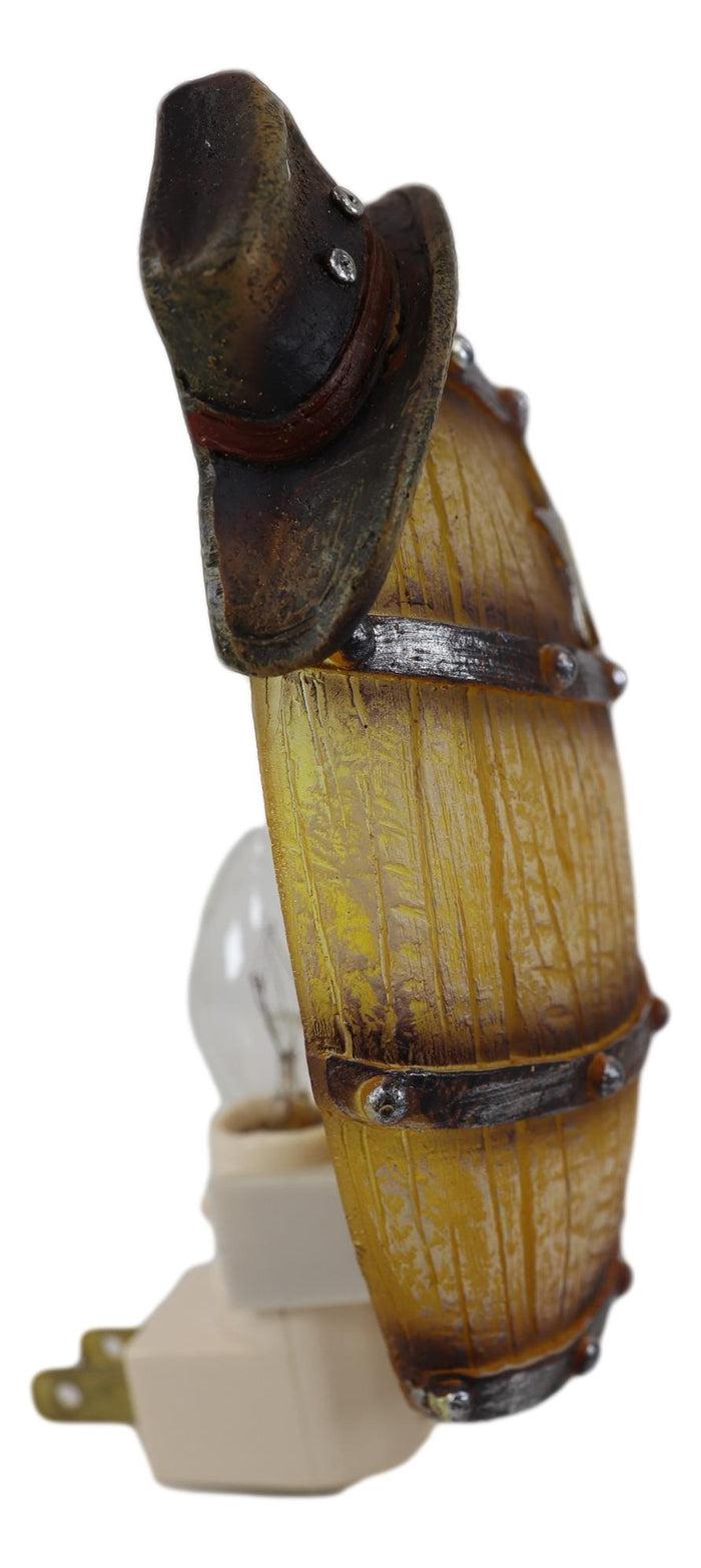 Ebros Gift Rustic Western Star Cowboy Hat Vintage Beer Barrel Wall Plug In LED Night Light