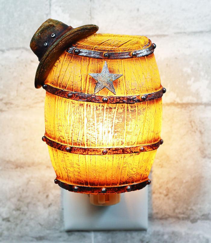 ebros gift Rustic Western Star Cowboy Hat Vintage Beer Barrel Wall Plug In LED Night Light