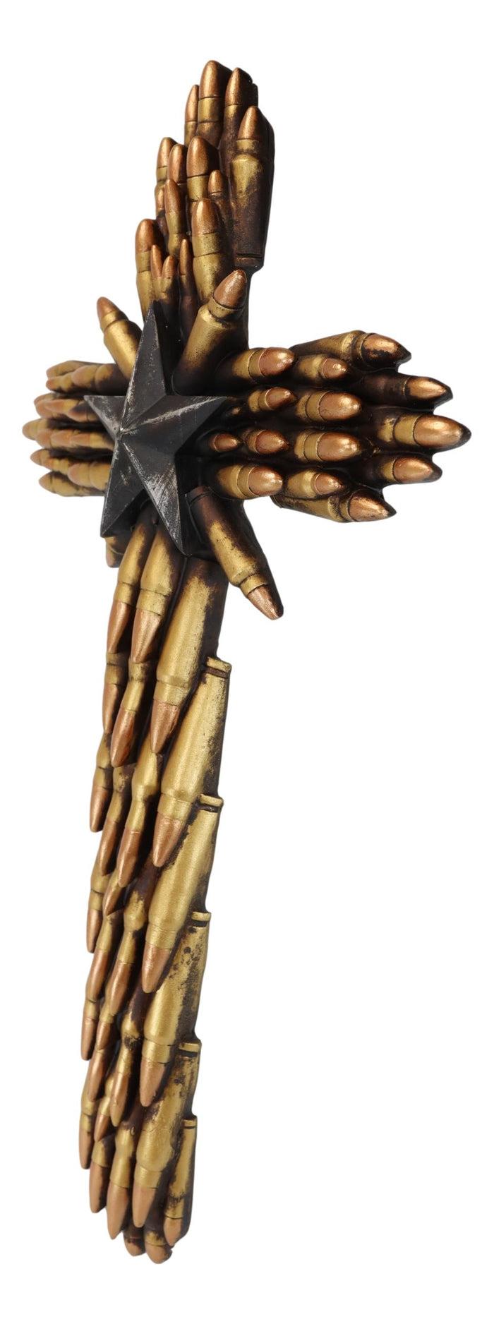 Ebros Gift Rustic Western Star Military Pistol Bullet Shell Casings Memorial Wall Cross