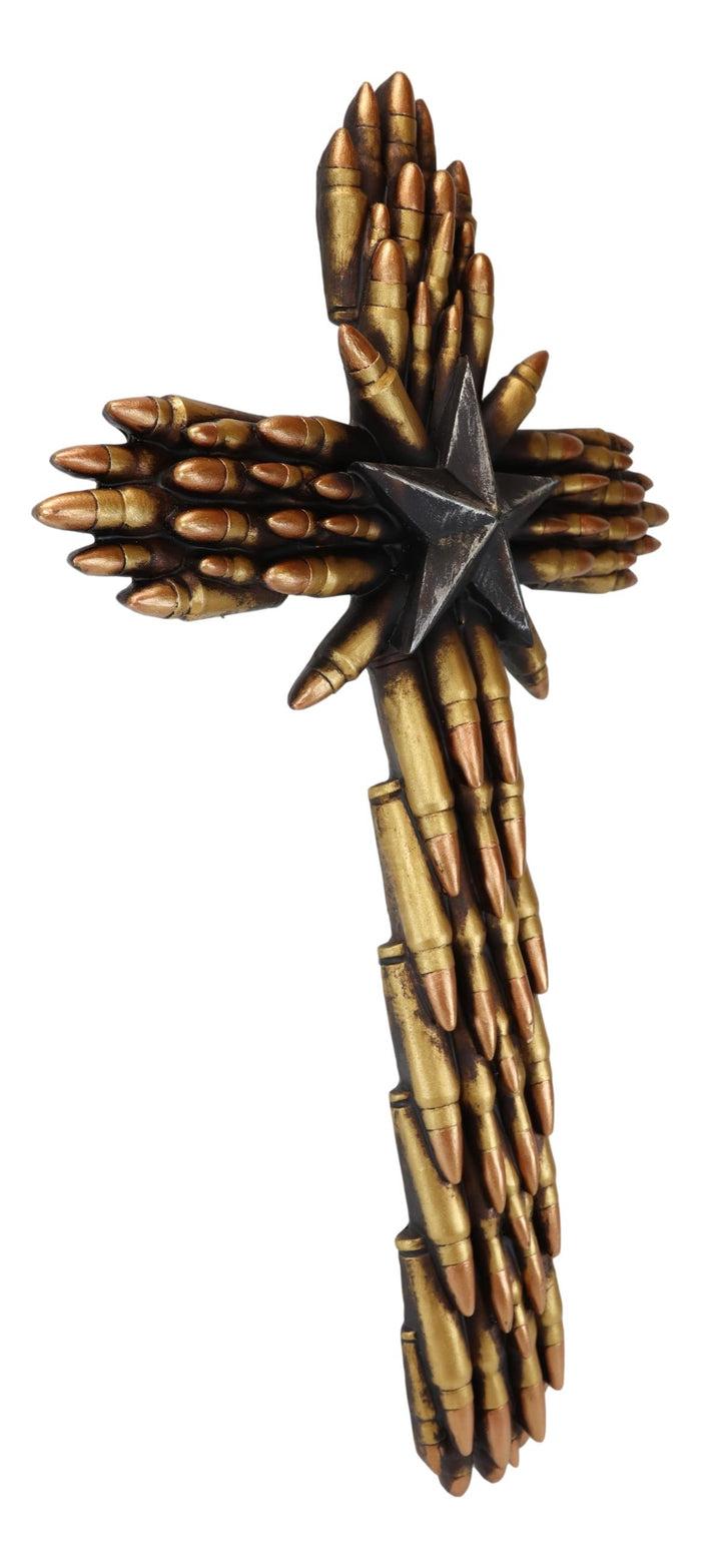 Ebros Gift Rustic Western Star Military Pistol Bullet Shell Casings Memorial Wall Cross