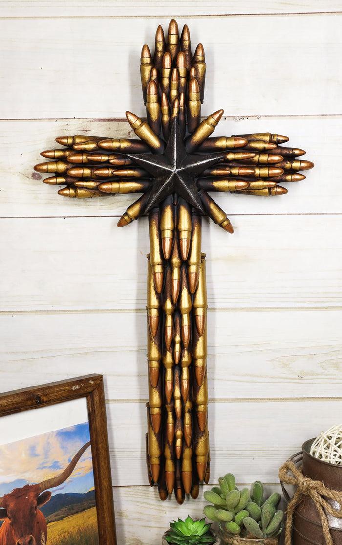 ebros gift Rustic Western Star Military Pistol Bullet Shell Casings Memorial Wall Cross