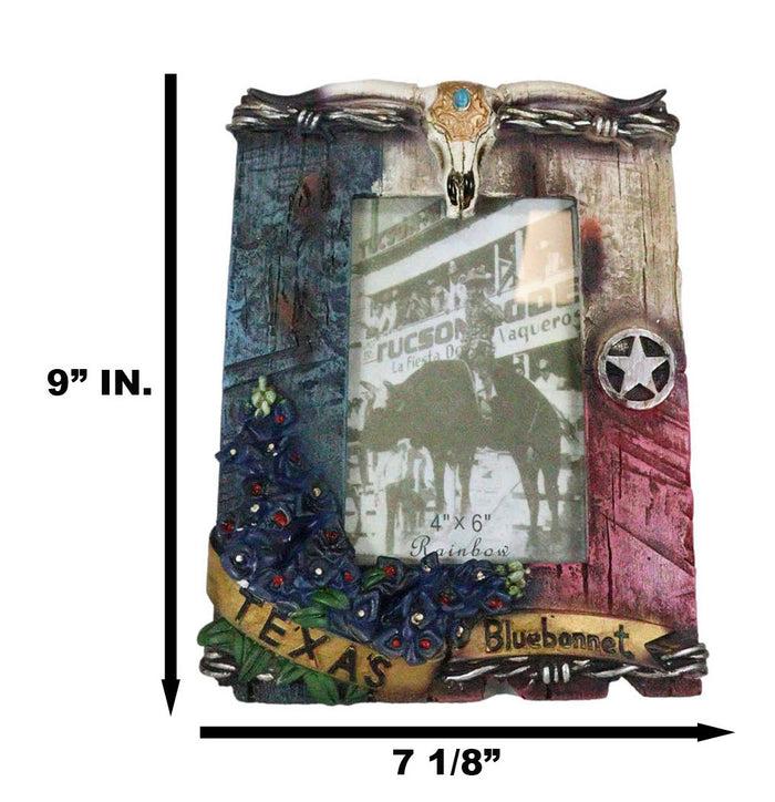 Ebros Gift Rustic Western Star Texas Flag Longhorn Skull Bluebonnet 4X6 Picture Photo Frame