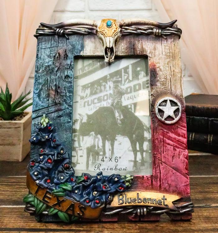ebros gift Rustic Western Star Texas Flag Longhorn Skull Bluebonnet 4X6 Picture Photo Frame