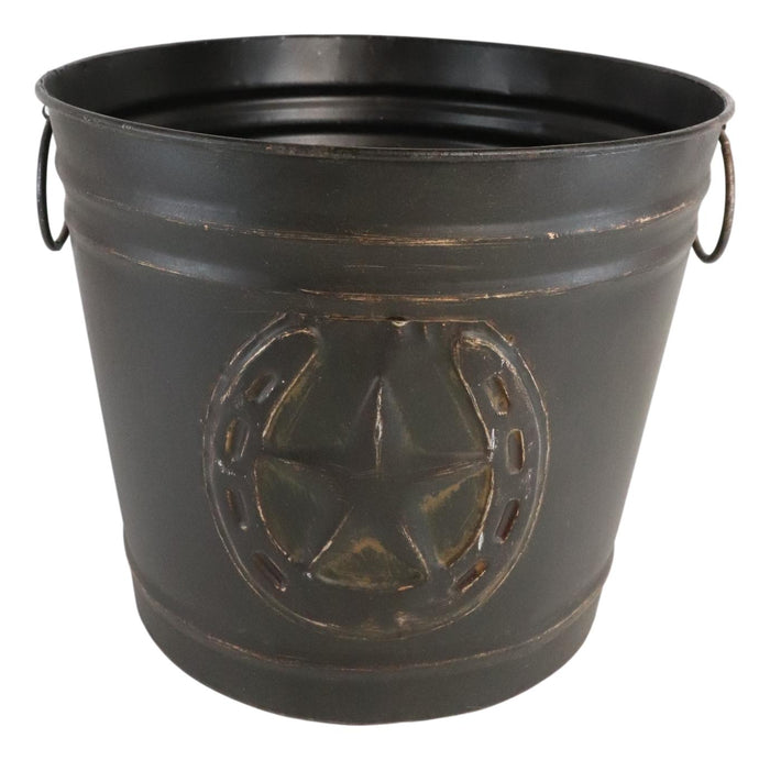 Ebros Gift Rustic Western Star With Horseshoe Old Fashioned Bucket Vase Or Waste Bin 11"Dia