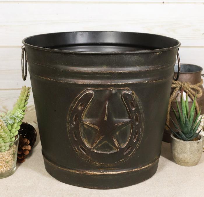 Ebros Gift Rustic Western Star With Horseshoe Old Fashioned Bucket Vase Or Waste Bin 11"Dia