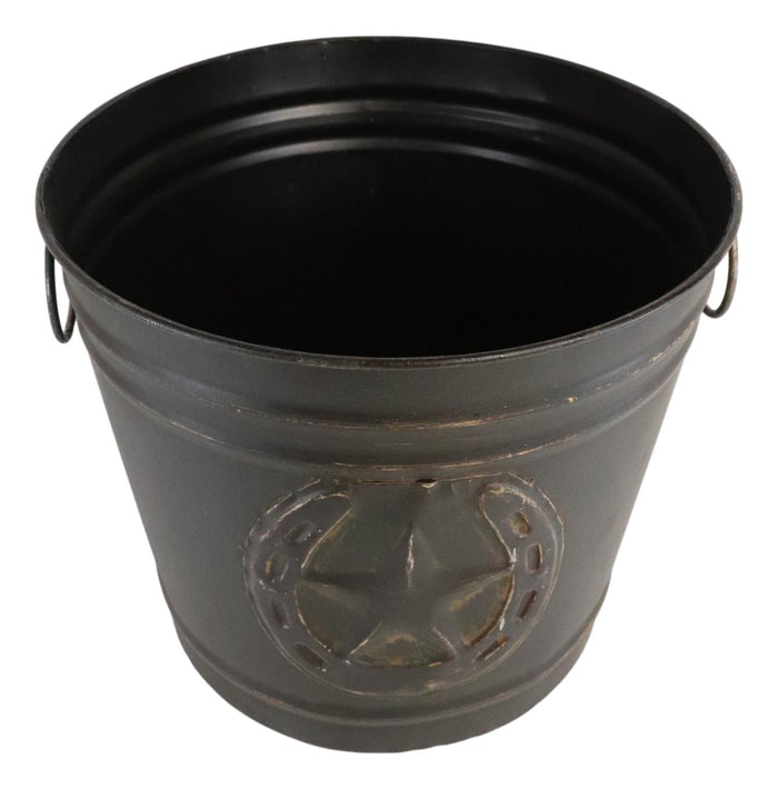 Ebros Gift Rustic Western Star With Horseshoe Old Fashioned Bucket Vase Or Waste Bin 11"Dia